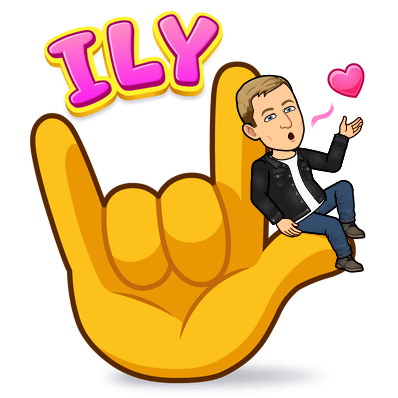 blowing a kiss heart while sitting on hand signing I love you, i l y