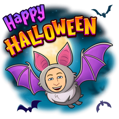 as a bat flying through a cloudy sky in front of a full moon, happy halloween