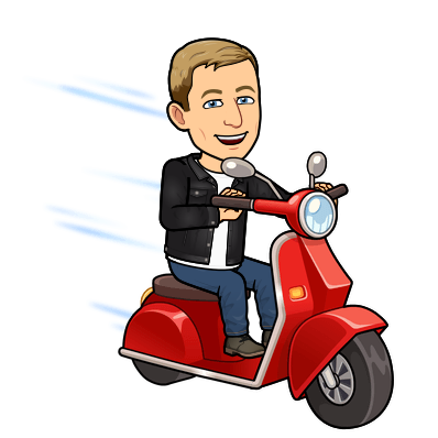 smiling while riding on a motorbike