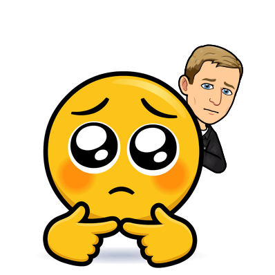 looking shy behind a giant shy emoji