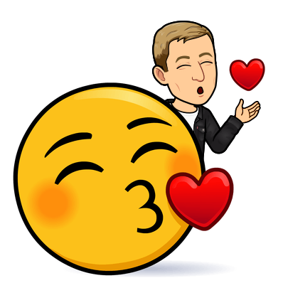 blowing a heart shaped kiss behind a giant heart kiss emoji