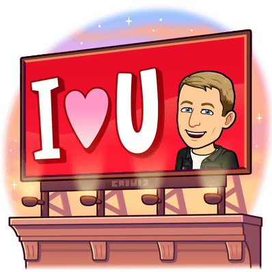 smiling on a giant billboard, i heart you