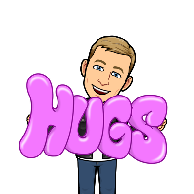 smiling and offering bubble letters, hugs