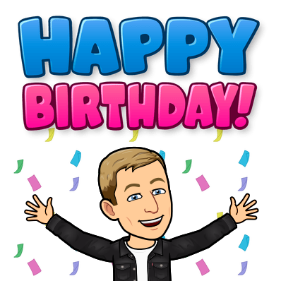 looking excited surrounded by confetti, happy birthday