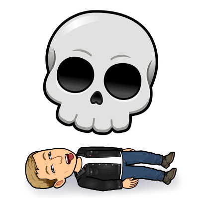 looking unresponsive below a giant skull emoji