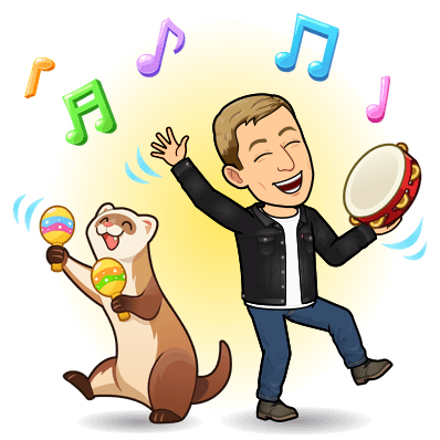 playing a tambourine and dancing with a ferret holding shakers