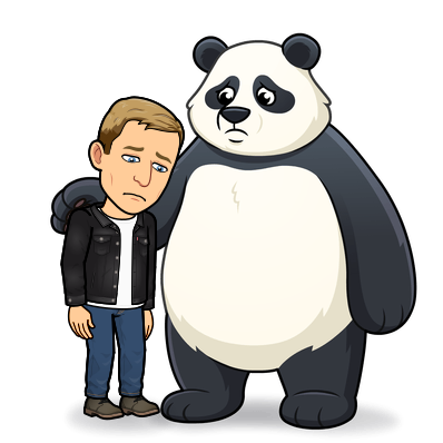 looking sad while being comforted by a large panda