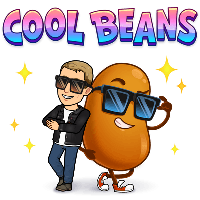 looking cool wearing sunglasses while leaning on a giant bean wearing sunglasses, cool beans