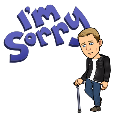 looking guilty leaning on cane, I'm sorry