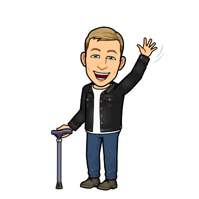 waving enthusiastically holding cane