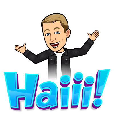 smiling excitedly with arms open, haiii