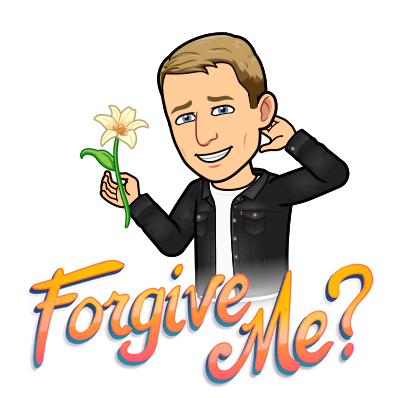 looking sheepish holding a flower, forgive me