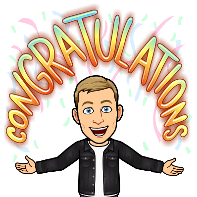 with arms wide open surrounded by confetti, congratulations 