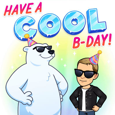 wearing a party hat and sunglasses next to a cool polar bear, have a cool b day