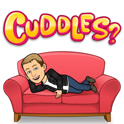 smiling while reclined on a couch and patting the cushion with invitation, cuddles