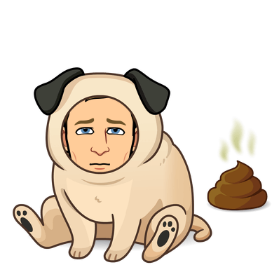 looking embarrassed as a dog next to a steaming poop