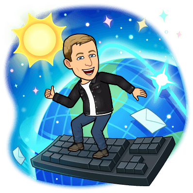 giving a thumbs up while cheerfully surfing on a keyboard orbiting the earth