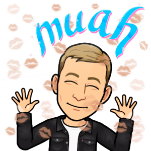 smiling pressed up against glass covered in kisses, muah